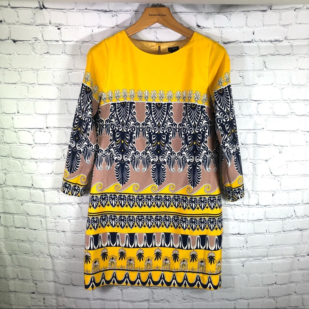 J. Crew Floral Print Sheath Dress 3/4 Sleeve Spring Yellow Blueโ Size 0